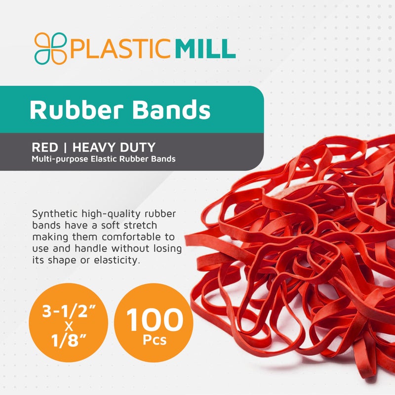 PlasticMill Red Rubber Bands Size 33 (3 1/2" x 1/8") - #33 Colored Rubber Bands Office Supplies - Strong, Elastic Bands for Crafts, Balloon Garland, Cash, File Folders (100-Pack) - Image 2